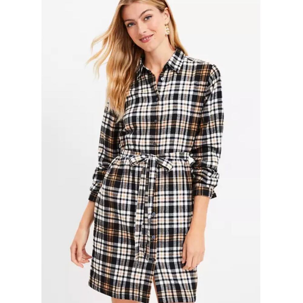 LOFT Plaid Flannel Shirt Dress XL Like New